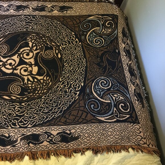 Vintage Celtic Triple Raven Tapestry Afghan Throw by Artist Jen Delyth - Picture 5 of 16
